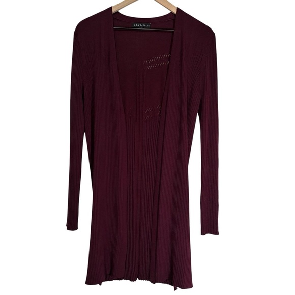 Love Ellie Ribbed Long Length Open Front Duster Cardigan Casual Size Large - Picture 1 of 15